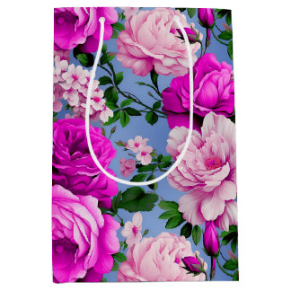 Big Retro Lila Rose Blume Mittlere Geschenktüte