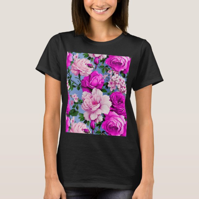 Big Retro Lila Rose Blume T-Shirt (Vorderseite)