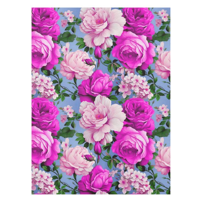 Big Retro Lila Rose Blume Tischdecke (Vorderseite)