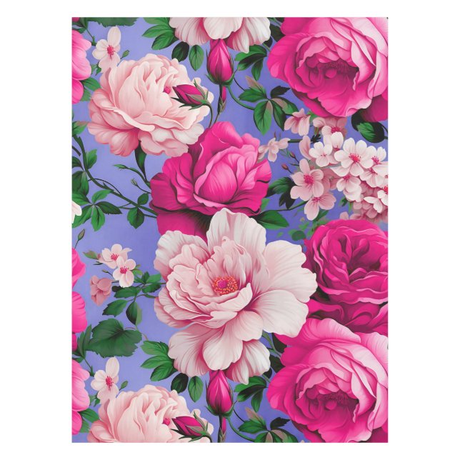 Big Retro Rosa Blume Tischdecke (Vorderseite)