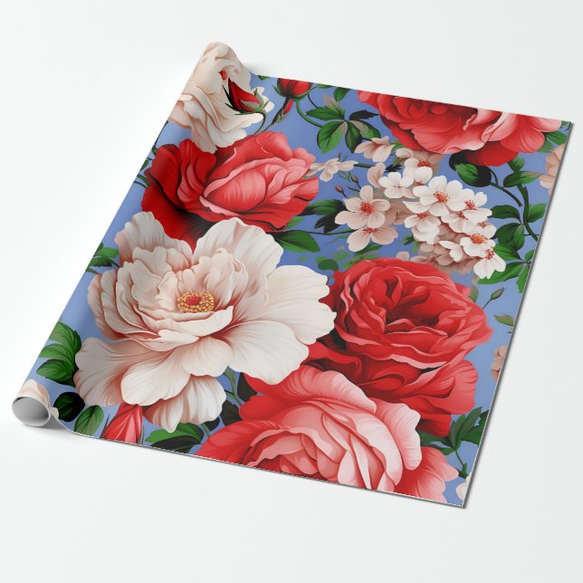 Big Retro Rote Rose Blume Geschenkpapier (Ungerollt)