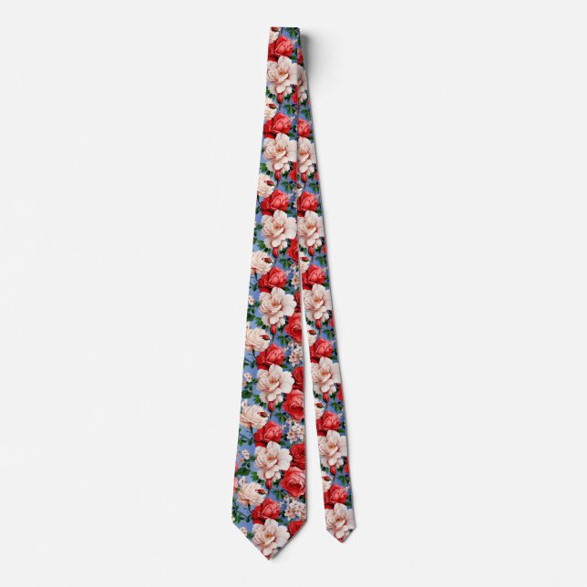 Big Retro Rote Rose Blume Krawatte (Vorderseite)