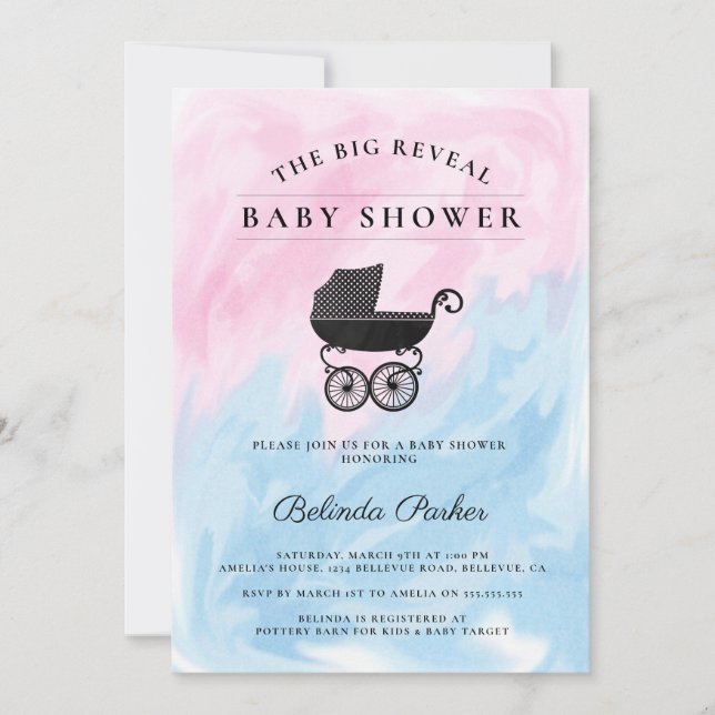 Big Reveal Pink + Blue Baby Dusche Einladung (Vorderseite)