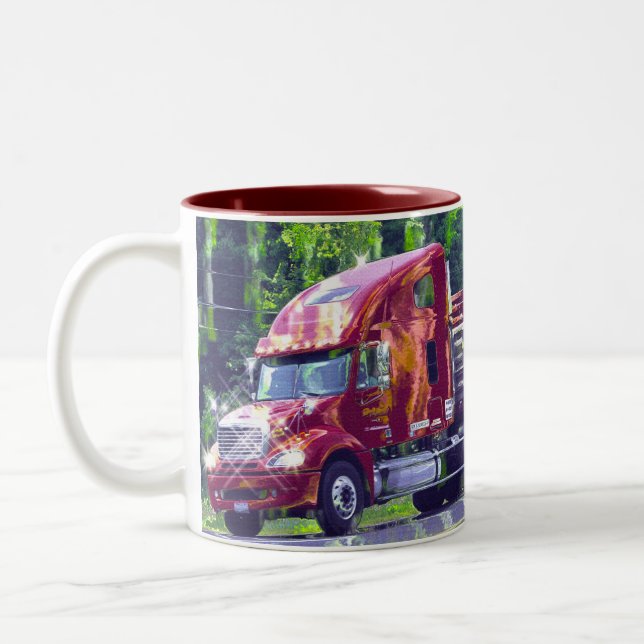 Big Rig Red Cargo Truck für Kinder und Lkw Zweifarbige Tasse (Links)