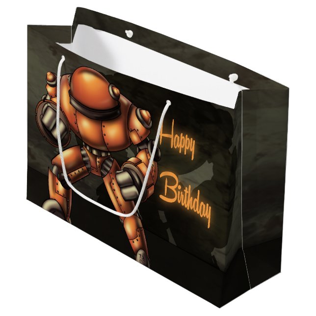 Big Robot Birthday Große Geschenktüte (Vorderseite Schrägansicht)