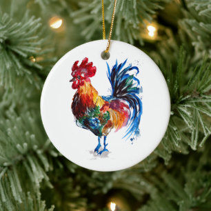 Big Rooster Watercolor Keramik Ornament