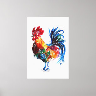 Big Rooster Watercolor Leinwanddruck