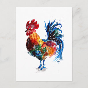 Big Rooster Watercolor Postkarte