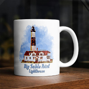 Big Sable Point Lighthouse Wasserfarbe - Michigan Kaffeetasse