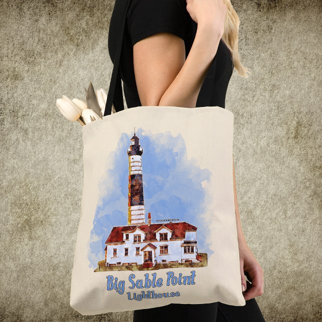 Big Sable Point Lighthouse Watercolor - Michigan (Big Sable Point Lighthouse Watercolor - Michigan. Tote Bag)