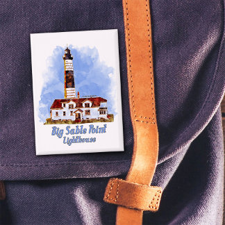 Big Sable Point Lighthouse Watercolor - Michigan Button