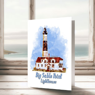 Big Sable Point Lighthouse Watercolor - Michigan Dankeskarte