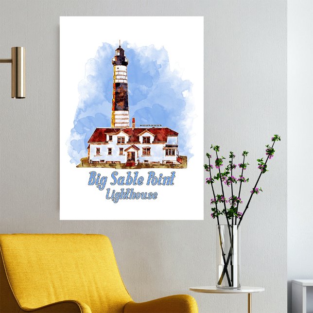 Big Sable Point Lighthouse Watercolor - Michigan Fotodruck (Von Creator hochgeladen)
