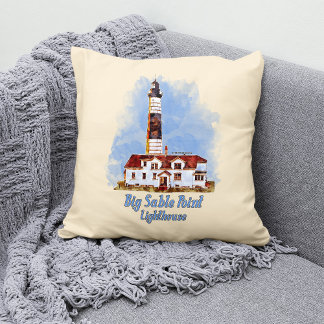 Big Sable Point Lighthouse Watercolor - Michigan Kissen