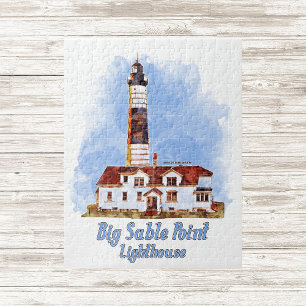 Big Sable Point Lighthouse Watercolor - Michigan Puzzle
