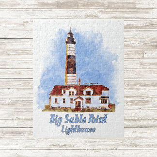 Big Sable Point Lighthouse Watercolor - Michigan Puzzle