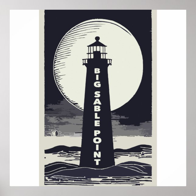 Big Sable Point Michigan Lighthouse Moon Poster (Vorne)