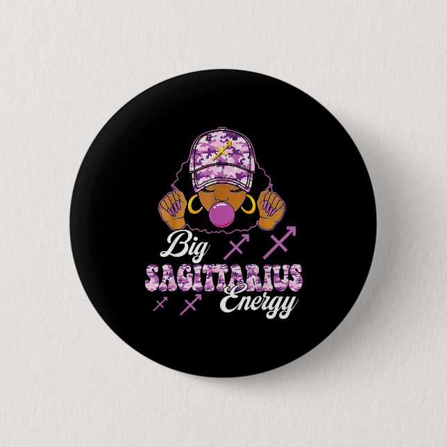 Big Sagittarius Energy Afro Girl With Purple Camou Button (Vorderseite)