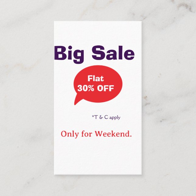 Big sale discount offer weekend company shop T&C Visitenkarte (Vorderseite)