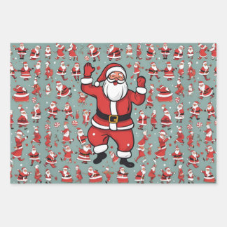 Big Santa Wrapping Paper Flat Sheet Set 3 Geschenkpapier Set