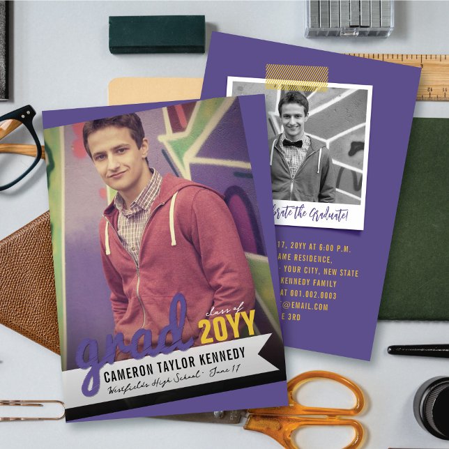 Big-Scribbles-Foto Moderne Graduierungspartei Einladung (Von Creator hochgeladen)
