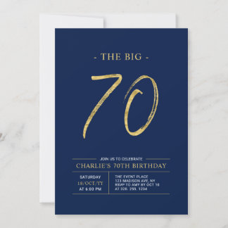 Big Seventy | Gold & Navy Blue 70th Birthday Party Einladung