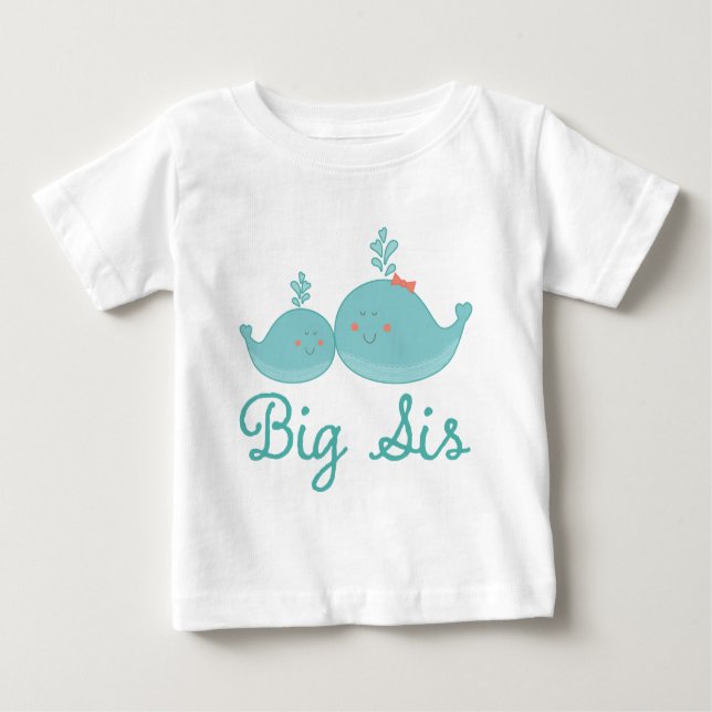 Big Sis Nautic Whales Girls Ruffle T - Shirt (Vorderseite)