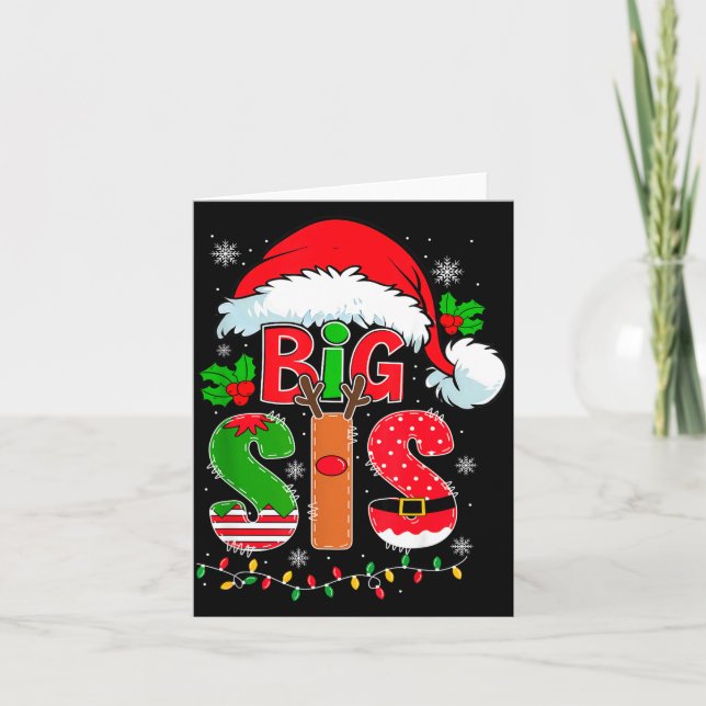 Big Sis Santa Hat New Big Sister Announcement Xmas Karte (Vorderseite)