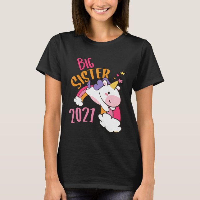 Big Sister 2021 Unicorn Rainbow  Sisters Unicorns T-Shirt (Vorderseite)