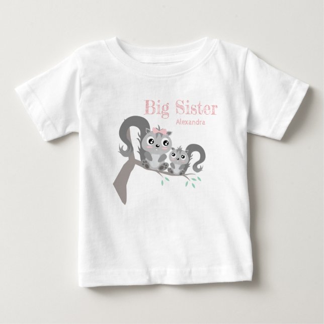 Big sister adjustable name with cute squirrels baby t-shirt (Vorderseite)