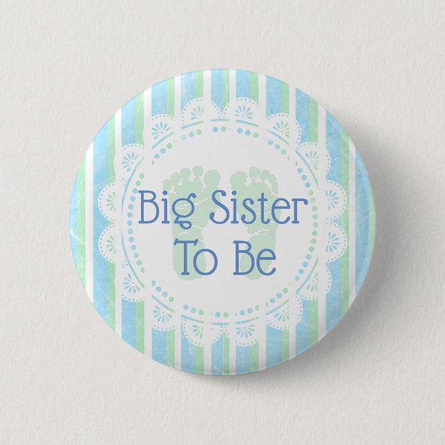 Big Sister be Blue Green Baby Showknopf Button (Vorderseite)