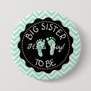 Big Sister be Green Zickzack Baby Shower Knopf Button