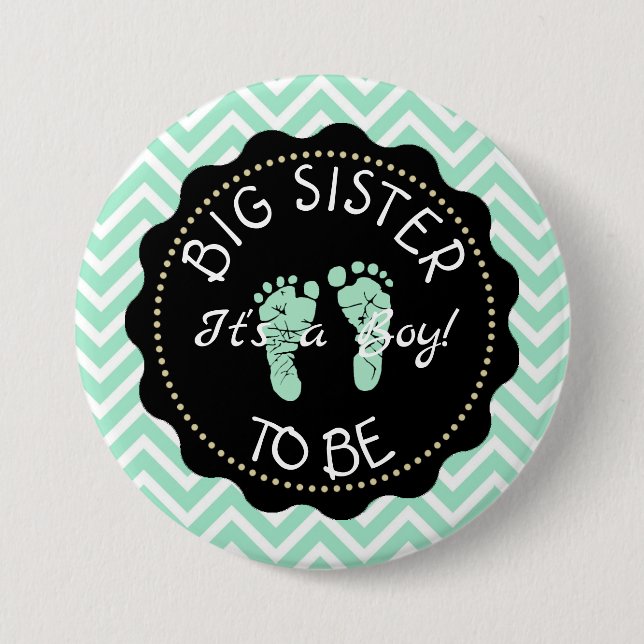 Big Sister be Green Zickzack Baby Shower Knopf Button (Vorderseite)