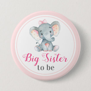 Big Sister be New Sis Baby Girl Duwer Elefant Button