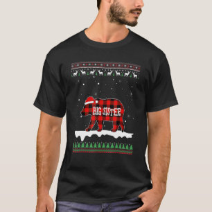 Big Sister Bear Santa Red Karierte Familie Pajamas T-Shirt