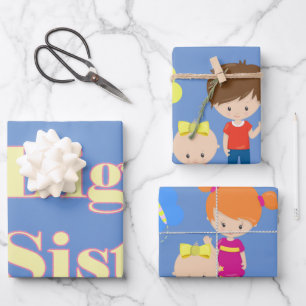Big Sister Big Brother Sibling Blue Geschenkpapier Set