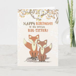 Big Sister Birthday Foxes, Blätter auf Zweigen Karte