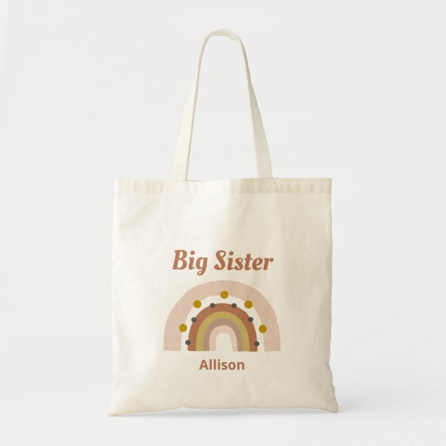 Big Sister Boho Rainbow Dots Personalisiert Tragetasche (Vorne)