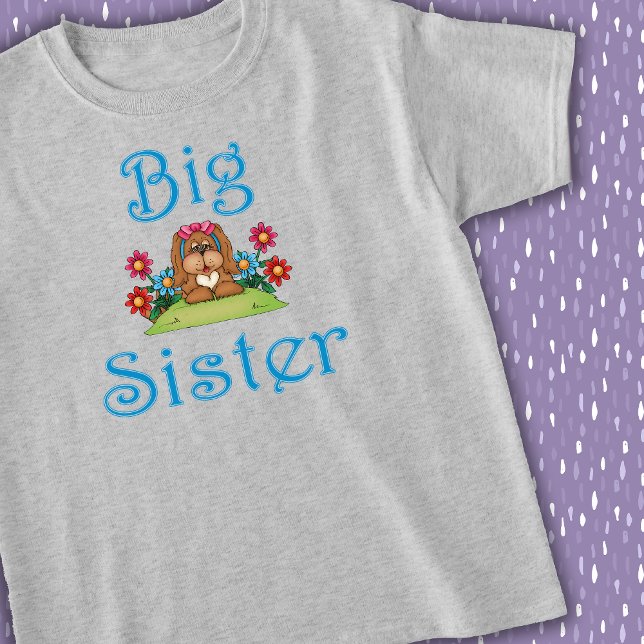 Big Sister Brown Niedlich Fluffy Puppy Dog Blume T-Shirt (Von Creator hochgeladen)