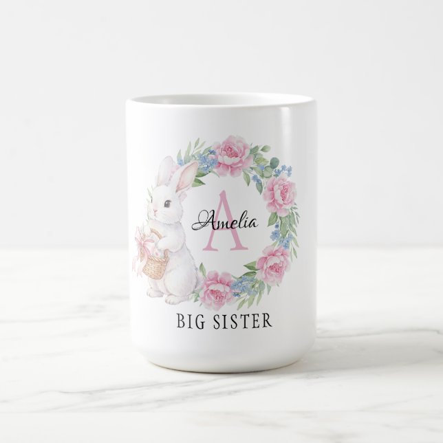 Big Sister Bunny Mug Personalized Pink Rose Flora Kaffeetasse (Mittel)