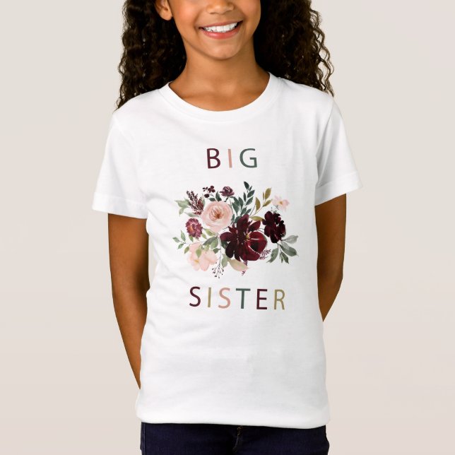 Big Sister Burgundy Floral Watercolor Shirt 2 (Vorderseite)