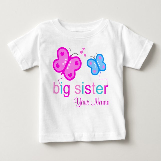 Big Sister Butterfly Personalisierter T - Shirt (Vorderseite)