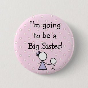 "Big Sister" Button, rosa mit weißen Polka Punkten Button