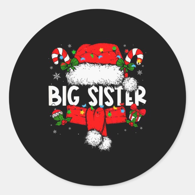 Big Sister Christmas Pajama Santa Claus Family Mat Runder Aufkleber (Vorderseite)