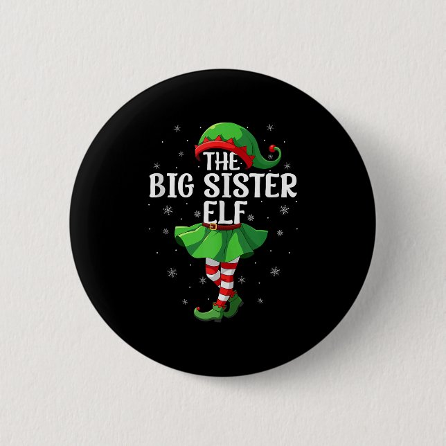 Big Sister Elf Christmas Girls Women Elf Squad Xma Button (Vorderseite)