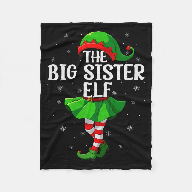Big Sister Elf Christmas Girls Women Elf Squad Xma Fleecedecke (Vorderseite)