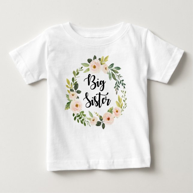 Big Sister errötet mit Blumen Baby T-shirt (Vorderseite)
