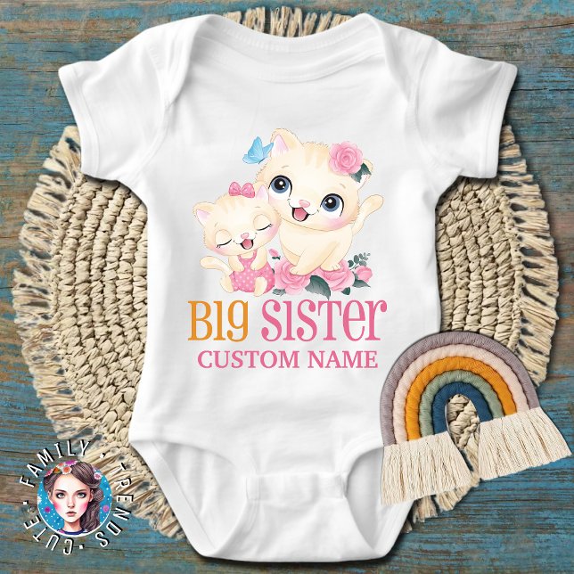 Big Sister farbige Monogramm und Niedliche Katzen Baby Strampler (Von Creator hochgeladen)