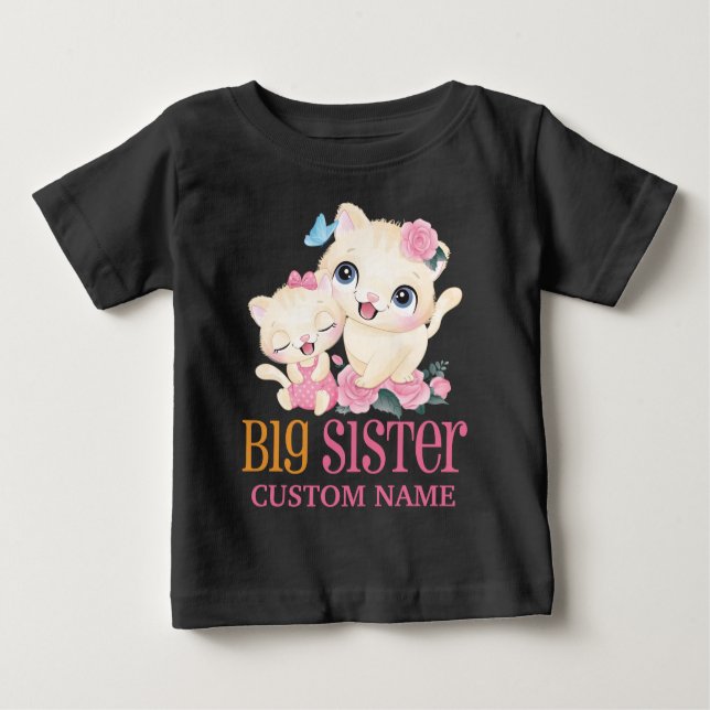 Big Sister farbige Monogramm und Niedliche Katzen Baby T-shirt (Vorderseite)