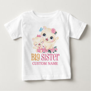 Big Sister farbige Monogramm und Niedliche Katzen Baby T-shirt
